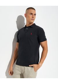 Ralph Lauren - RALPH LAUREN - Czarna koszulka polo Slim Fit. Typ kołnierza: polo. Kolor: czarny. Materiał: bawełna. Wzór: haft #1