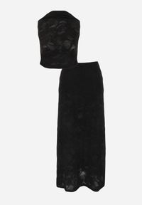 Renee - Czarny Letni Komplet z Dodatkiem Wiskozy Wiązany Top Typu Halter i Spónica Eimios. Kolor: czarny. Materiał: wiskoza #5