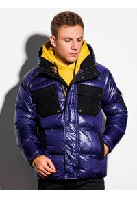 Ombre Clothing - Kurtka męska zimowa C457 - fioletowa - XL. Kolor: niebieski. Materiał: poliester. Wzór: aplikacja. Sezon: zima #4