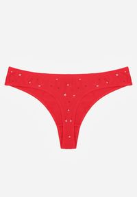 Renee - Czerwone Majtki Strongi z Drobnym Nadrukiem z Bawełną Clymeine. Kolor: czerwony. Materiał: bawełna. Wzór: nadruk #2