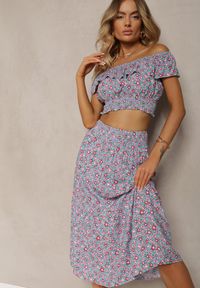 Renee - Jasnoniebieski 2-częściowy Komplet Bawełniany z Topem i Długą Spódnicą w Kwiaty Agnda. Kolor: niebieski. Materiał: bawełna. Wzór: kwiaty #5