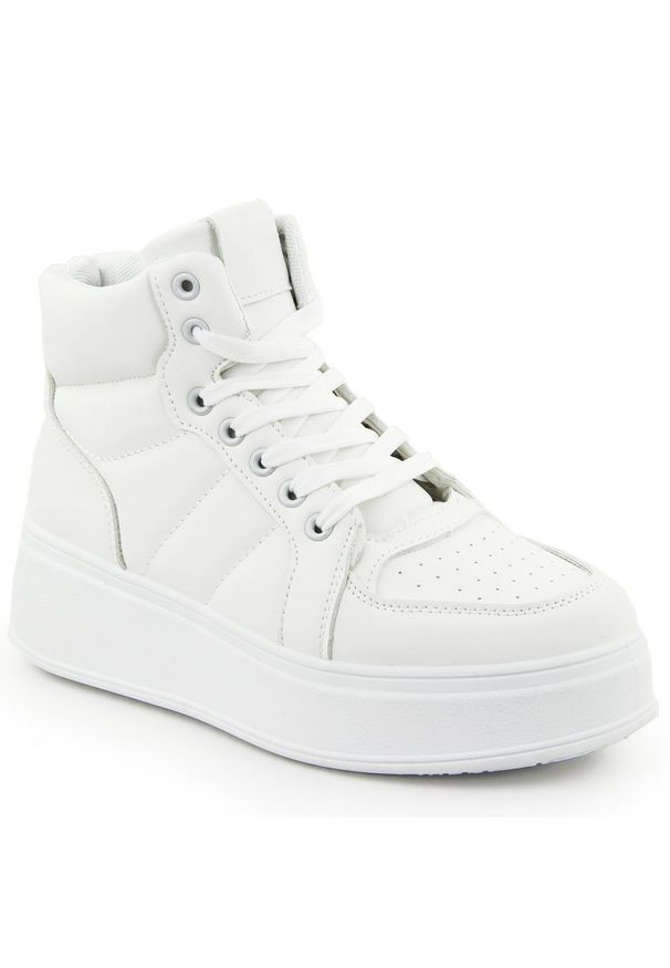 Buty sportowe wysokie za kostkę białe NEWS 8166. Wysokość cholewki: za kostkę. Kolor: biały. Materiał: skóra ekologiczna. Sport: turystyka piesza