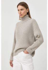 Marc O'Polo sweter wełniany damski kolor szary z golfem. Typ kołnierza: golf, polo. Kolor: szary. Materiał: wełna. Długość rękawa: raglanowy rękaw #1