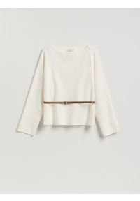 Reserved - Sweter z paskiem - złamana biel. Materiał: dzianina, wełna