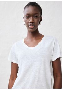 bonprix - Luźniejszy shirt lniany. Typ kołnierza: dekolt w serek. Kolor: biały. Materiał: len