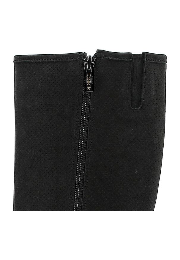 CheBello - Kozaki damskie Chebello, eleganckie i na płaskiej podeszwie, czarne, 2102-20ST_001-000-POL-S05. Okazja: na co dzień. Zapięcie: zamek. Kolor: czarny. Materiał: nubuk. Szerokość cholewki: normalna. Obcas: na płaskiej podeszwie. Styl: elegancki