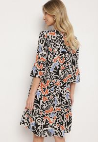 Born2be - Czarno-Beżowa Wiskozowa Rozkloszowana Sukienka z Abstrakcyjnym Wzorem Liracalia. Okazja: na co dzień. Kolor: czarny. Materiał: wiskoza. Styl: casual, elegancki #3