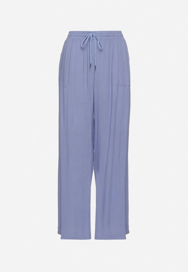 Born2be - Niebieskie Spodnie Bawełniane Szerokie z Gumką w Pasie Efranica. Okazja: na co dzień. Kolor: niebieski. Materiał: bawełna. Styl: casual, elegancki