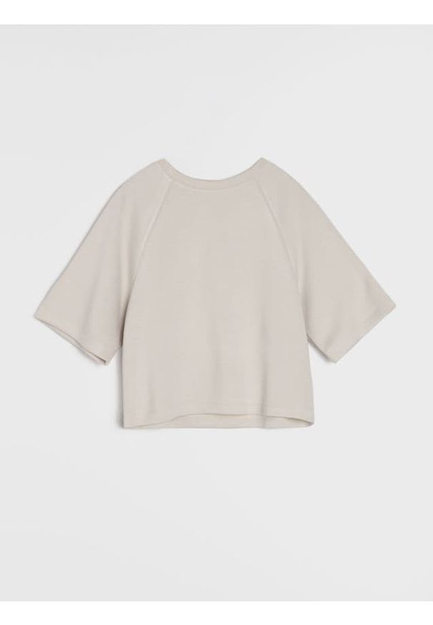 Sinsay - Bluza comfort z krótkim rękawem z dodatkiem wiskozy - kremowy. Kolor: kremowy. Materiał: wiskoza. Długość rękawa: krótki rękaw. Długość: krótkie