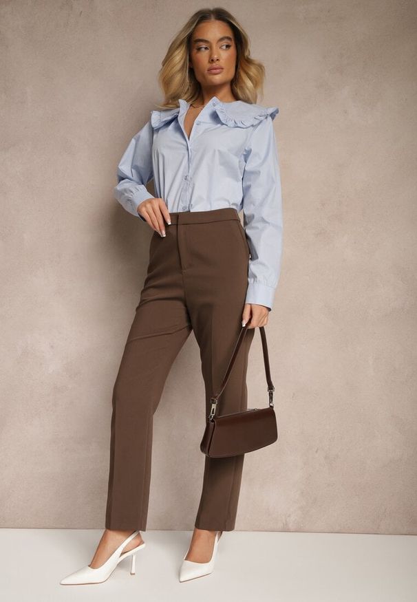 Renee - Niebieska Bawełniana Koszula z Ozdobnym Kołnierzykiem Rulinea. Okazja: na co dzień. Kolor: niebieski. Materiał: bawełna. Styl: elegancki, casual