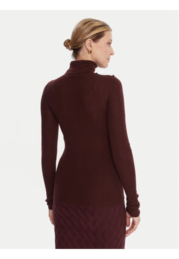 Elisabetta Franchi Golf MK-43B-57E2-V320 Bordowy Regular Fit. Typ kołnierza: golf. Kolor: czerwony. Materiał: wełna