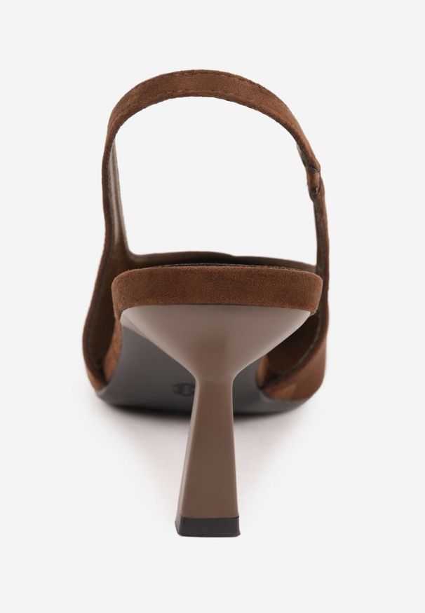 Renee - Ciemnobrązowe Czółenka VICES Typu Slingback na Geometrycznej Szpilce Aziressa. Kolor: brązowy. Wzór: geometria. Obcas: na obcasie. Styl: elegancki. Wysokość obcasa: średni