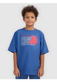 4f - 4F T-shirt loose z nadrukiem chłopięcy - granatowy 146/152 (10-12 lat). Okazja: na co dzień, na uczelnię. Kolor: niebieski. Materiał: bawełna, skóra, materiał, dresówka. Wzór: nadruk. Sezon: lato. Styl: casual, sportowy #2