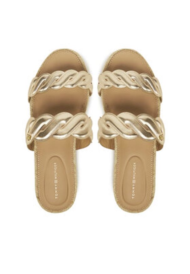 TOMMY HILFIGER - Tommy Hilfiger Espadryle Metallic Rope Espadrille Mule FW0FW08670 Złoty. Kolor: złoty. Materiał: skóra