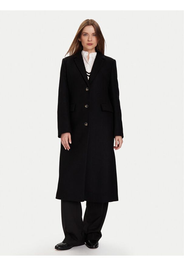TOMMY HILFIGER - Tommy Hilfiger Płaszcz wełniany Classic WW0WW47445 Czarny Regular Fit. Kolor: czarny. Materiał: wełna