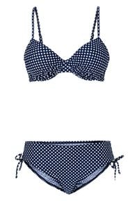Bikini na fiszbinach (2 części) bonprix ciemnoniebiesko-biały w kropki. Kolor: niebieski. Wzór: kropki
