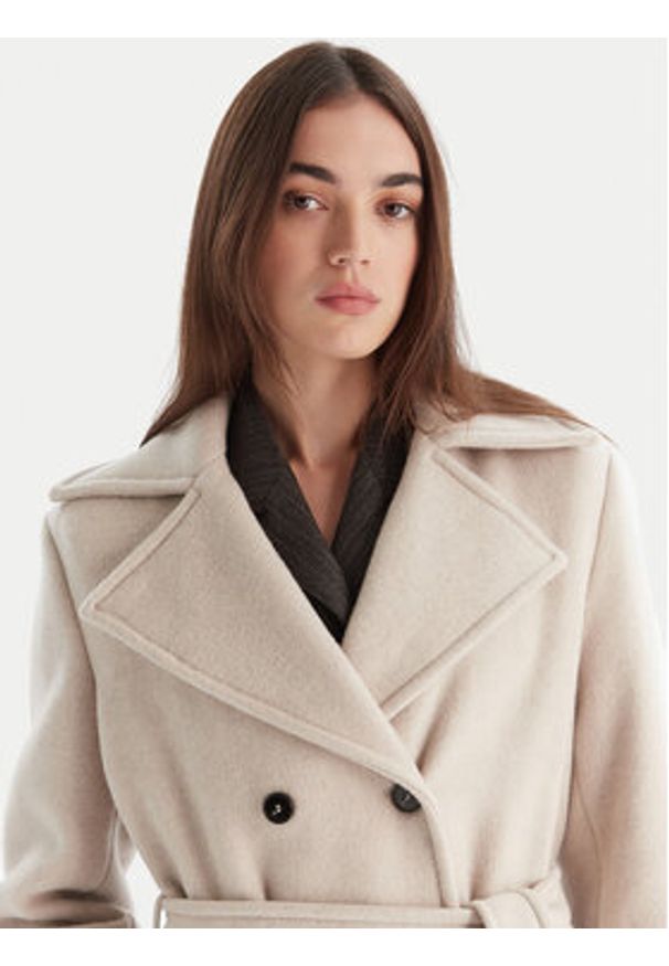 Marella Płaszcz wełniany Balcone 2523016112 Beżowy Regular Fit. Kolor: beżowy. Materiał: syntetyk