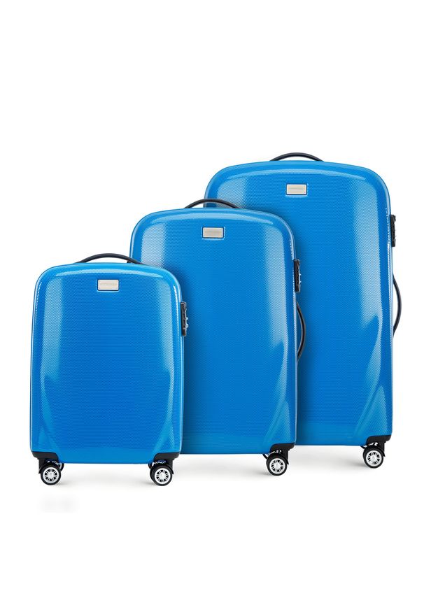 Wittchen - Zestaw walizek z polikarbonu jednokolorowych. Kolor: niebieski. Materiał: guma
