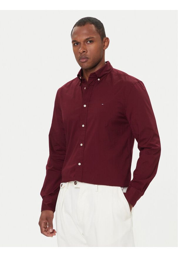 TOMMY HILFIGER - Tommy Hilfiger Koszula MW0MW37550 Bordowy Regular Fit. Kolor: czerwony. Materiał: bawełna