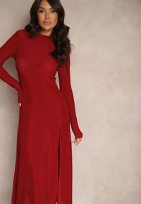 Renee - Bordowa Elegancka Sukienka z Wiskozą i Brokatem Werista. Kolor: czerwony. Materiał: wiskoza. Sezon: zima. Styl: elegancki