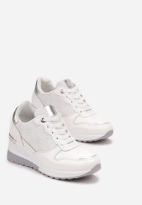Renee - Białe Sneakersy na Koturnie z Metaliczną Wstawką Derine. Kolor: biały. Obcas: na koturnie #3