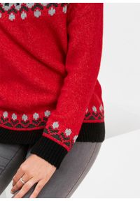Sweter w norweski wzór bonprix czerwony. Kolor: czerwony. Materiał: poliester, elastan, materiał, akryl, włókno #3