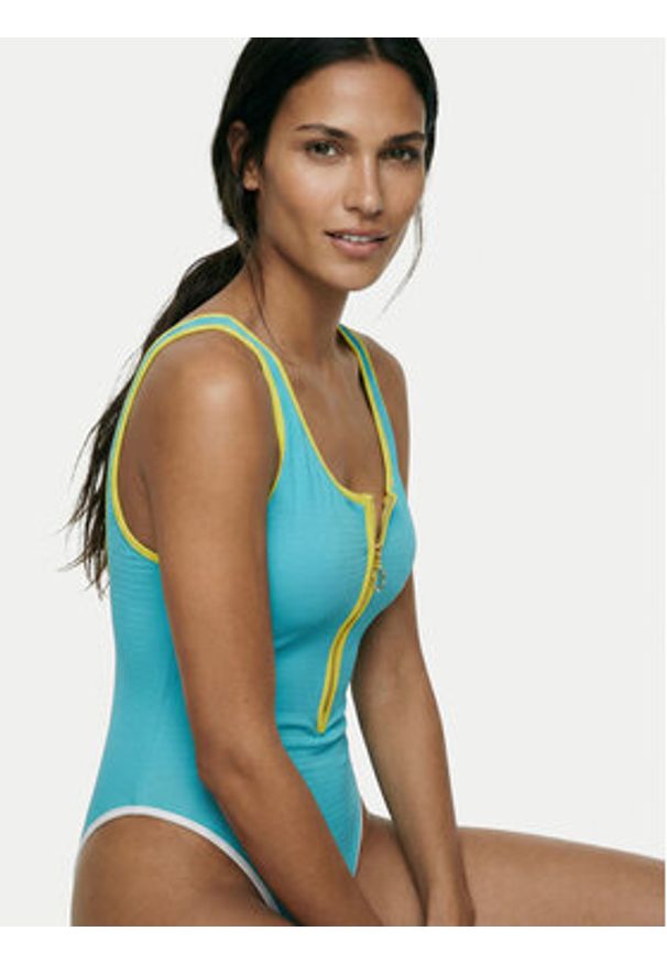 Seafolly Strój kąpielowy Beach Bound Retro 11170-072 Turkusowy. Kolor: turkusowy. Materiał: syntetyk