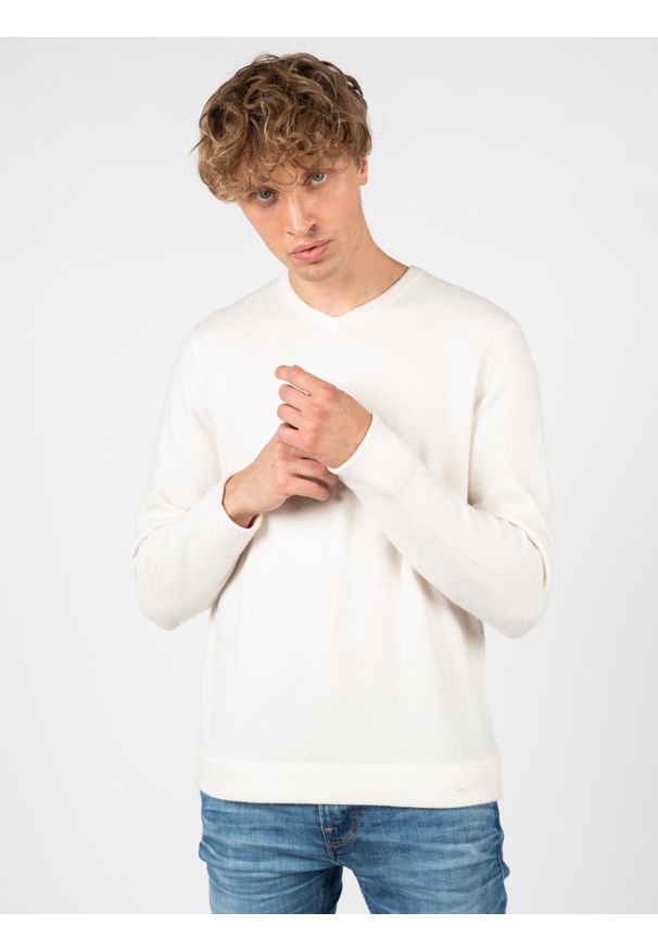 Guess Sweter | M2RR12Z2QA1 | Mężczyzna | Biały. Okazja: na co dzień. Typ kołnierza: dekolt w kształcie V. Kolor: biały. Materiał: poliester, nylon, elastan, akryl. Styl: casual