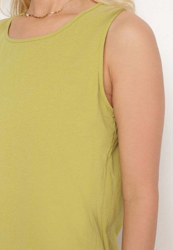 Born2be - Jasnozielony Komplet 2-Częściowy Letni z Bawełny Top na Grubych Ramiączkach i Szerokie Spodnie Mennama. Kolor: zielony. Materiał: bawełna