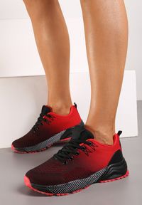Born2be - Czerwono-Czarne Płaskie Sznurowane Buty Sportowe Sneakersy Risavette. Okazja: na co dzień. Kolor: czerwony #2