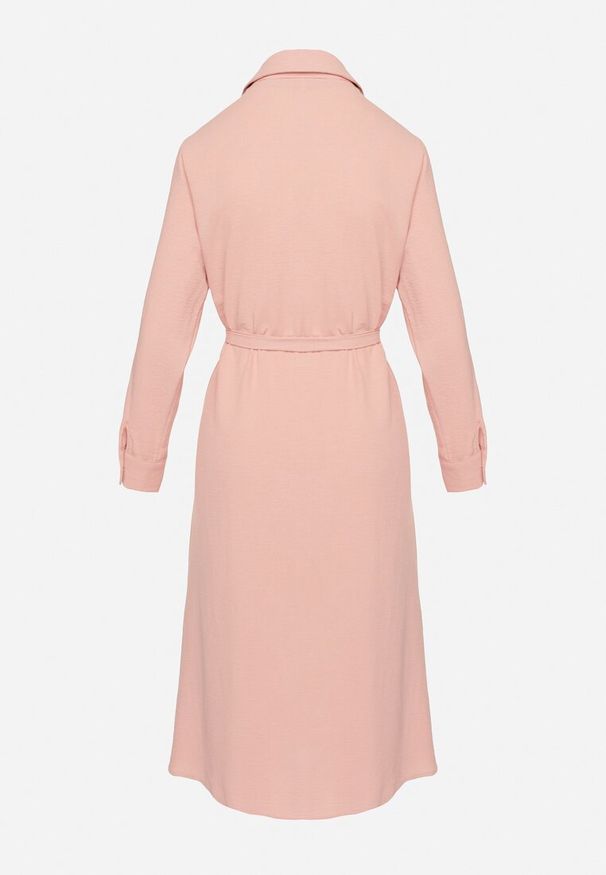 Born2be - Różowa Koszulowa Sukienka z Materiałowym Paskiem Vivinara. Okazja: na imprezę, na co dzień. Kolor: różowy. Materiał: materiał. Typ sukienki: koszulowe. Styl: casual, elegancki