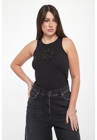 Twinset Milano - Top damski prążkowany z haftem TWINSET. Materiał: prążkowany. Wzór: haft #1