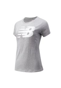 Koszulka New Balance WT03816AG - szara. Kolor: szary. Materiał: materiał, bawełna. Długość rękawa: krótki rękaw. Długość: krótkie