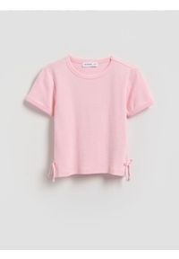 Reserved - Gładki t-shirt z modalem - brzoskwiniowy. Kolor: pomarańczowy. Materiał: dzianina. Wzór: gładki