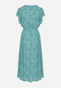 Born2be - Zielona Bawełniana Sukienka z Gumką w Talii w Drobne Kwiatki Nulinea. Okazja: na co dzień. Typ kołnierza: dekolt w serek. Kolor: zielony. Materiał: bawełna. Wzór: kwiaty. Typ sukienki: rozkloszowane. Styl: elegancki, casual, klasyczny #2