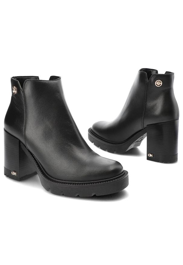 CheBello - Czarne Botki Chebello Modne Skórzane Buty Na Obcasie. Okazja: na co dzień. Kolor: czarny. Materiał: skóra. Obcas: na obcasie. Styl: casual, elegancki. Wysokość obcasa: średni