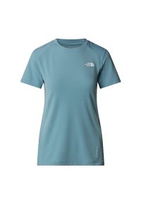 Koszulka damska The North Face Lightning Alpine 0A8BT54261 - niebieska. Kolor: niebieski. Materiał: materiał, poliester, elastan. Długość rękawa: krótki rękaw. Długość: krótkie