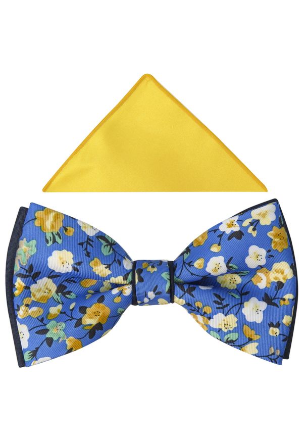 Adam Collection - Niebieska mucha w kwiaty A330. Kolor: niebieski. Materiał: poliester, tkanina. Wzór: kwiaty. Styl: elegancki