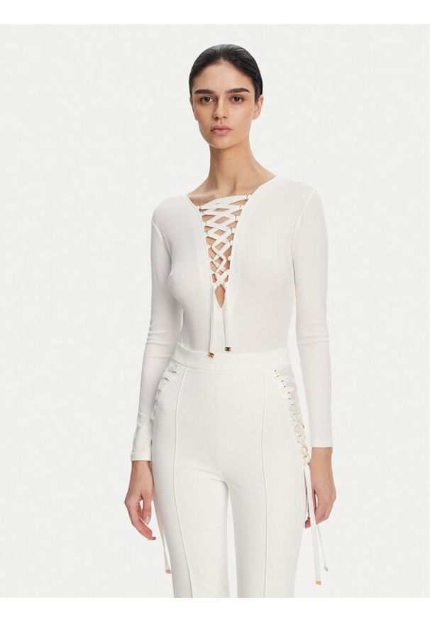 Elisabetta Franchi Body BO-019-51E2-V350 Biały Slim Fit. Kolor: biały. Materiał: wiskoza