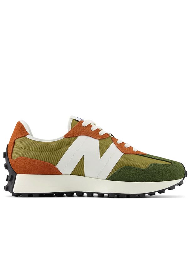 Buty New Balance MS327HC - zielone. Okazja: na co dzień. Kolor: zielony. Materiał: zamsz, materiał, skóra, guma. Szerokość cholewki: normalna. Sport: turystyka piesza