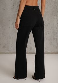 Renee - Czarne Jeansy Wide Leg High Waist z Bawełny Savarophila. Okazja: na co dzień. Stan: podwyższony. Kolor: czarny. Wzór: aplikacja. Styl: klasyczny, casual #5