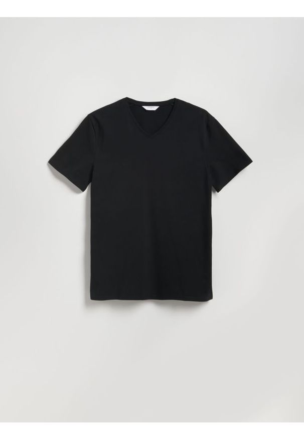 Reserved - Bawełniany t-shirt slim fit - czarny. Kolor: czarny. Materiał: bawełna