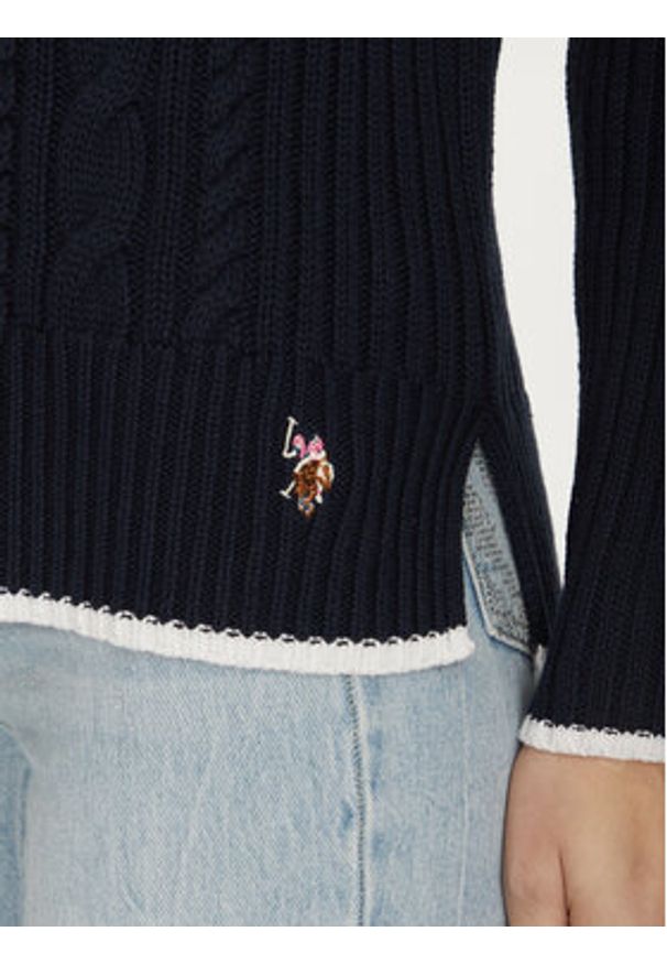 U.S. Polo Assn. Sweter WUP1099 Granatowy Relaxed Fit. Typ kołnierza: polo. Kolor: niebieski. Materiał: bawełna