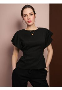 Sinsay - Bluzka z marszczeniem w talii - czarny. Kolor: czarny #1