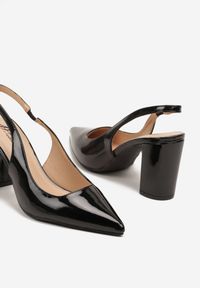 Renee - Czarne Sandały Lakierowane na Słupku Slingback Halasela. Okazja: na co dzień, na imprezę. Kolor: czarny. Materiał: lakier. Obcas: na słupku. Styl: wizytowy, elegancki, casual #6