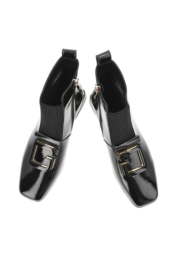 Czarne Botki S.Barski Lakierowane Buty Damskie. Zapięcie: klamry. Kolor: czarny. Materiał: lakier. Obcas: na obcasie. Styl: elegancki. Wysokość obcasa: średni