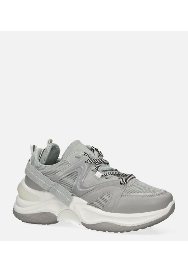 Casu - Szare buty sportowe sneakersy sznurowane casu 20g10/g. Okazja: na co dzień. Kolor: szary. Materiał: skóra ekologiczna, materiał. Szerokość cholewki: normalna. Wzór: aplikacja