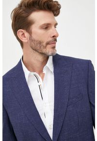 BOSS garnitur wełniany kolor granatowy wzorzysta. Kolor: niebieski. Materiał: wełna #2