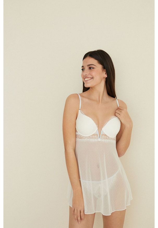 Women Secret - women'secret koszula nocna Sense Bridal kolor biały transparentna. Kolor: biały. Materiał: materiał
