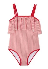 Kostium kąpielowy dziewczęcy bonprix czerwono-biały w paski. Kolor: czerwony. Wzór: paski #1